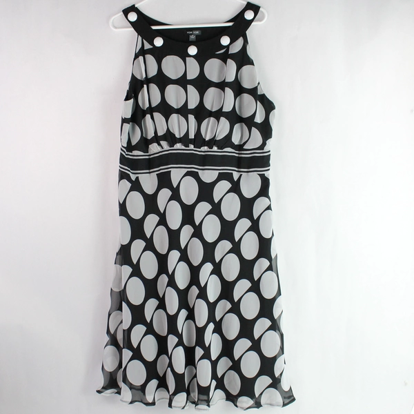 Voir Voir Black and Gray Polka Dot Long A-Line Dress Women's Size 14