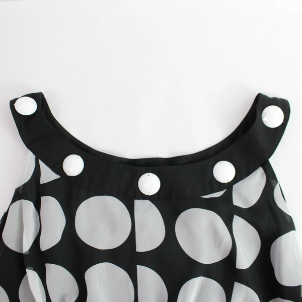 Voir Voir Black and Gray Polka Dot Long A-Line Dress Women's Size 14