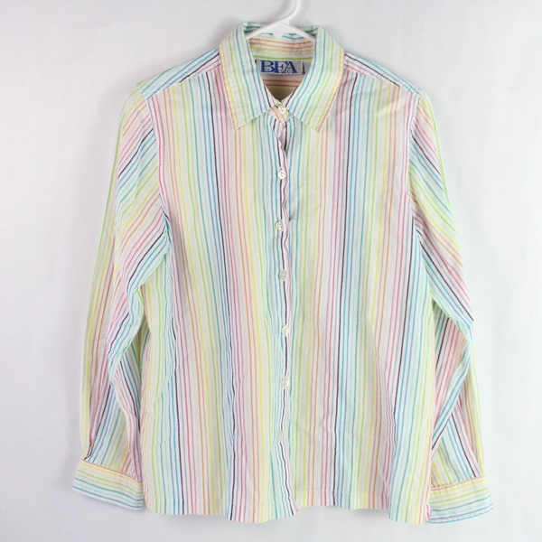 BFA Classics Rainbow Striped Button-Down Cotton Shirt Women's Medium