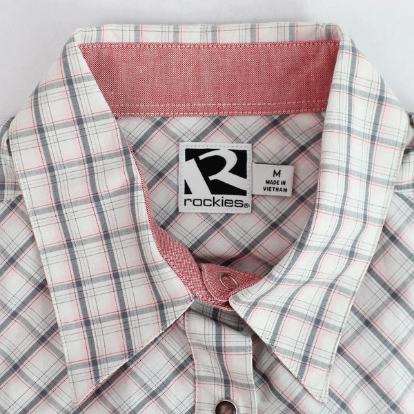 Rockies Pink and Gray Plaid Snap Button Long-Sleeve Cotton Shirt Women's Medium