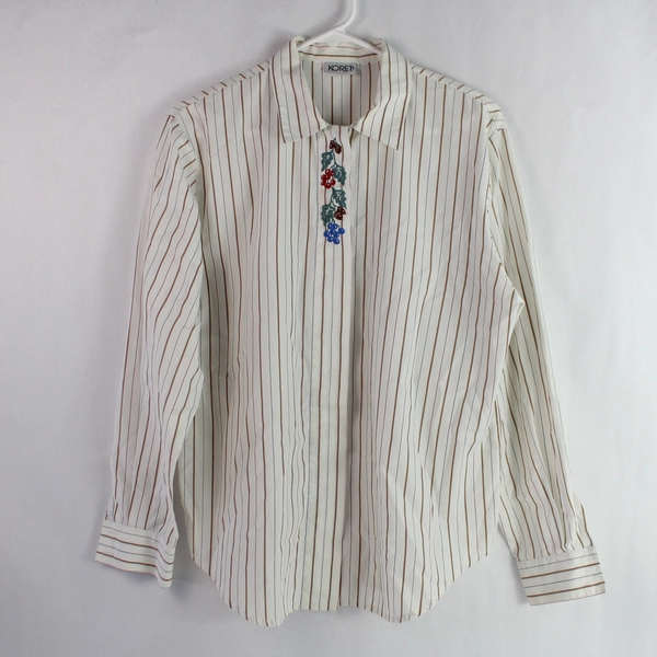 Koret Embroidered Multicolor Striped Button-Down Shirt Women's