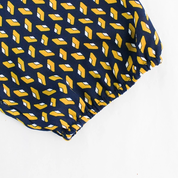 Moa Moa Blue Gold White Geometric Patterned V-Neck Blouse Women's Size XL