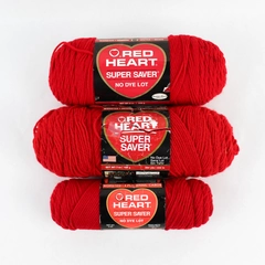 Lot of 3 Red Heart Super Saver Acrylic Yarn Skeins In Cherry Red 18 Oz.