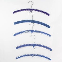 Vintage Lot of 5 Hand Crocheted Dark Blue Yarn Covered Clothing Hangers