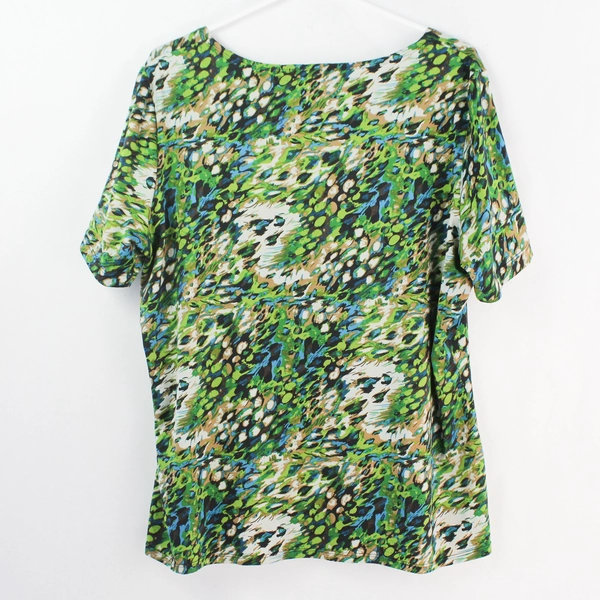 Notations Green Blue Brown White Abstract Patterned T-Shirt Women's Size 1X