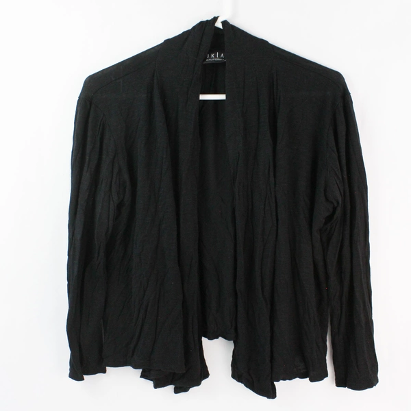 JKLA California Black Open-Front Half-Sleeve Cotton Top Women's Size Large