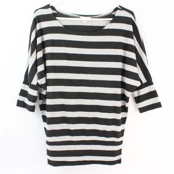 Zenana Outfitters Black & Gray Striped Half-Sleeve Top Women's Size Small
