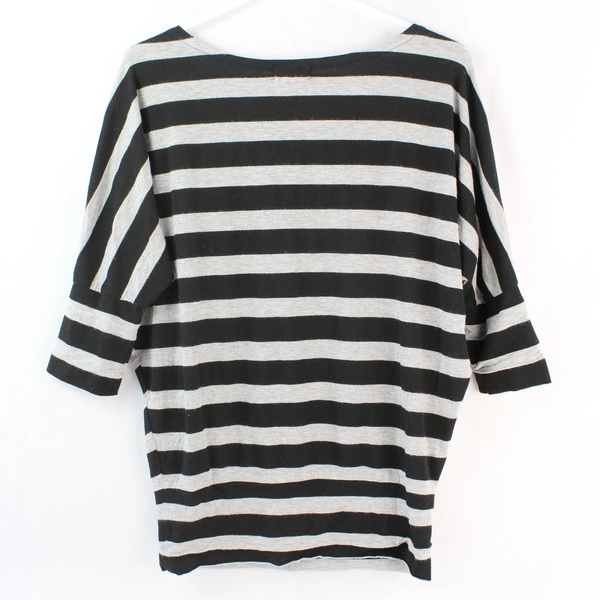 Zenana Outfitters Black & Gray Striped Half-Sleeve Top Women's Size Small