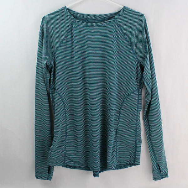 Tek Gear Green and Purple Striped Long-Sleeved Workout Top Women's Medium