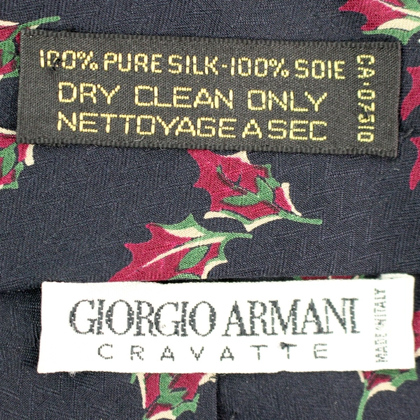 Vintage Giorgio Armani Cravatte Holly Leaf Pattern Pure Silk Men's Necktie Italy