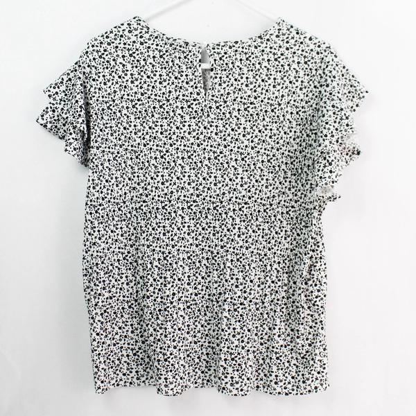 Adrianna Papell Black & White Flower Print Flutter Sleeve Blouse Women's Medium