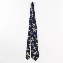 Hugo Boss Navy Blue Flower Print Textured Men's Silk Necktie