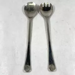 Vintage WA Italy Silver Plate Salad Server Set Shell Pattern
