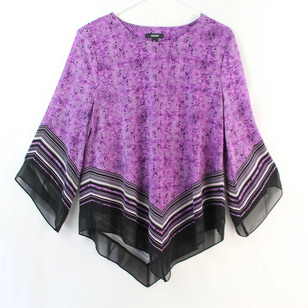 Alfani Purple Dotted and Striped 3/4-Sleeve Blouse Women's Size PL