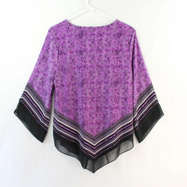 Alfani Purple Dotted and Striped 3/4-Sleeve Blouse Women's Size PL