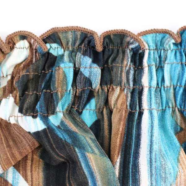 Blue and Brown Printed Short-Sleeve Blouse Women's Size Medium