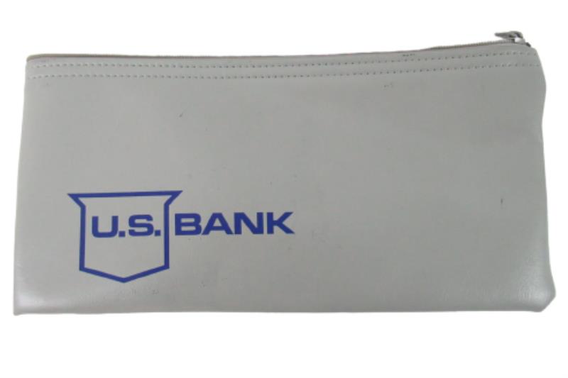 Vintage US Bank Gray Zip Closure Cash Money Deposit Bag Blue Logo USA Rifkin