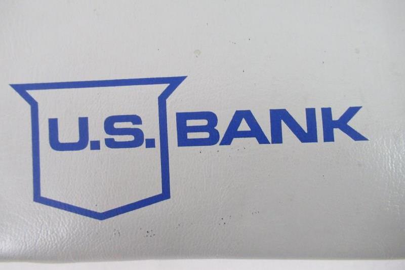 Vintage US Bank Gray Zip Closure Cash Money Deposit Bag Blue Logo USA Rifkin