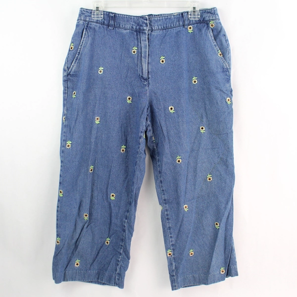Briggs New York Wide Leg Embroidered Denim Capris Women's Size 12