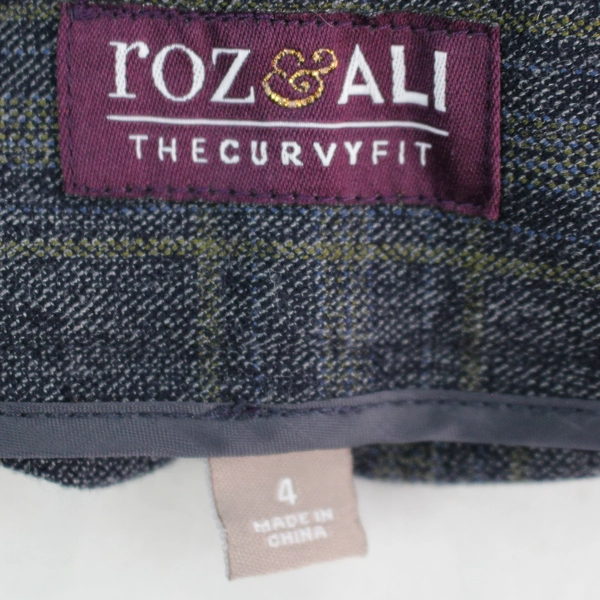 Roz & Ali The Curvy Fit Blue and Green Plaid Dress Pants Women's Size 4