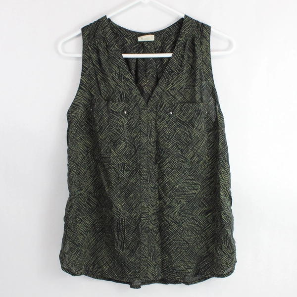 Converse One Star Women’s Medium Tank Top Sleeveless Top Black Green V Neck