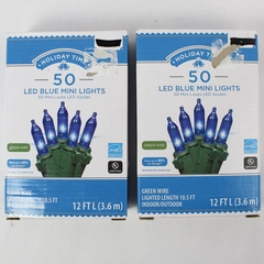Lot of 2 Walmart Holiday Time 50 LED Blue Mini Lights Save Energy Green Wire
