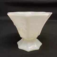 Vintage Anchor Hocking Milk Glass Candy Dish Grape Pattern 5in Tall No Lid