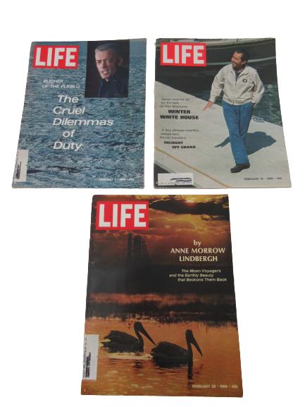 Lot of 3 Vtg Life Magazines Feb 7 21 28 1969 Pueblo Winter White House Moon