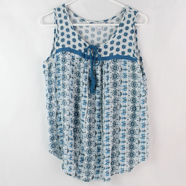 Great Northwest Indigo Blue and White Patterned Sleeveless Blouse Women's Medium