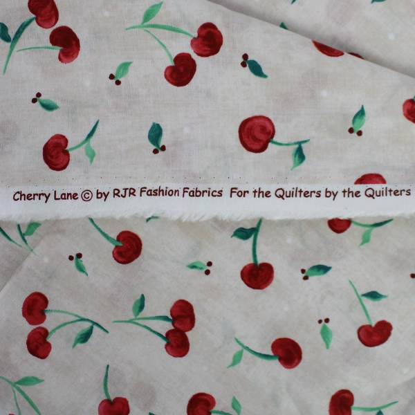 'Cherry Lane' RJR Fashion Fabrics Watercolor Cherries on Cream 100% Cotton