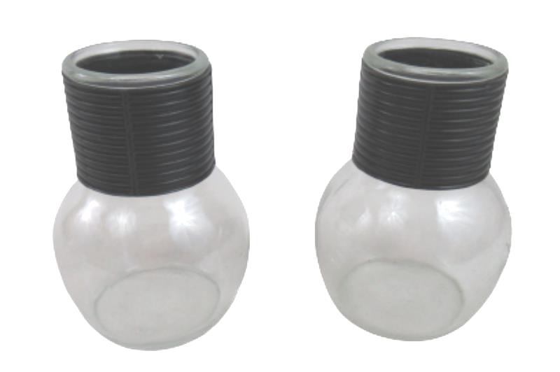 Lot of 2 Glass Hottle Server Black Band 10oz Hot Water Tea Carafe Bottle