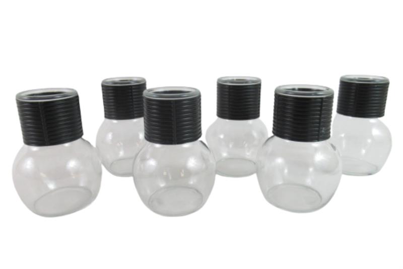 Lot of 6 Glass Hottle Server Black Band 10oz Hot Water Tea Carafe Bottle