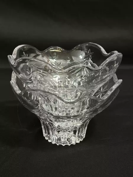 Lot of 2 Mikasa Christmas Night Crystal Bowls 2007 6" Scalloped Rim