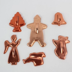 Set of 6 Handled Copper-Toned Metal Christmas Cookie Cutters
