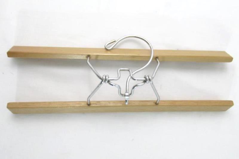 Lot of 12 Vintage Wood Wooden Clip Pants Hangers Bottoms Metal Hook Gloss Finish