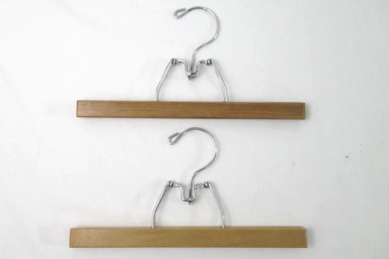 Lot of 12 Vintage Wood Wooden Clip Pants Hangers Bottoms Metal Hook Gloss Finish