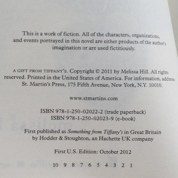 A Gift From Tiffany's by Melissa Hill 2012 St. Martin's Press Paperback