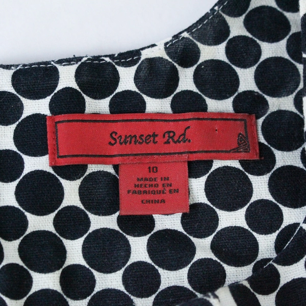 Sunset Road Women's Sleeveless Black White Polka Dot Dress Size 10 Kick Pleat