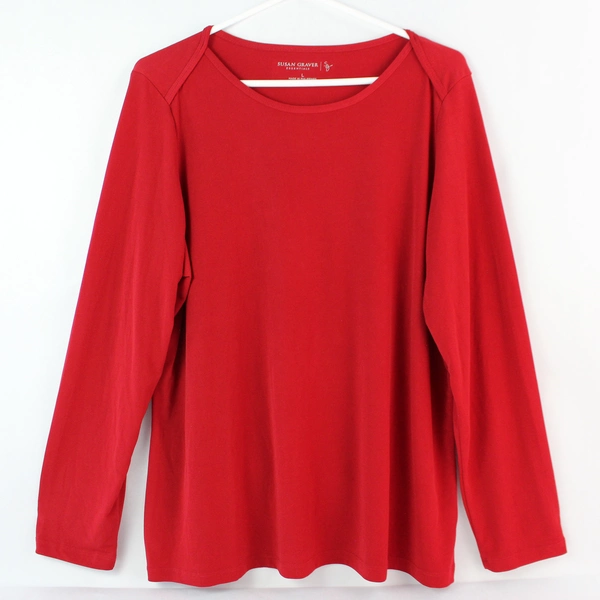 Susan Graver Essentials Red Long Sleeve Shirt Women's Size Large