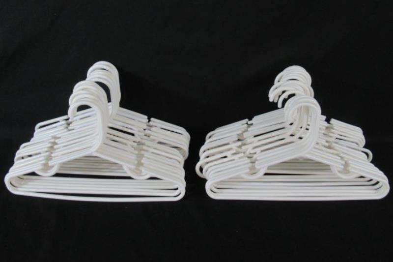 Lot of 40 Children's Clothing Hangers Assorted White Blue Plastic Tubular Notch