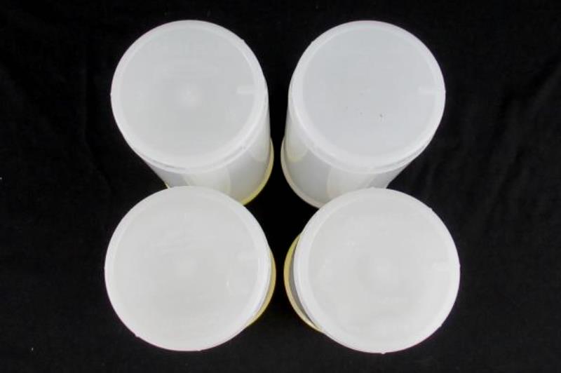 Lot of 4 Carlisle 1 Qt Stor N' Pour Backup Containers Yellow Brown Lids Storage