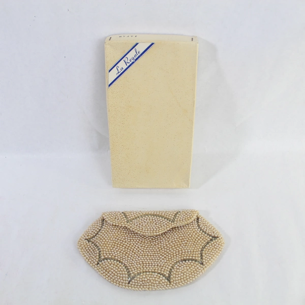 Vintage La Regale Beaded Clutch Bag Purse Faux Pearls Japan Prom Wedding