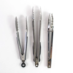 Lot of 3 Unbranded Metal Tongs of Varied Lengths Kitchen Utensils Cooking Tools