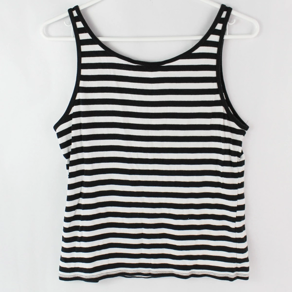 Dip Women's Black and White Striped Cropped Tank Top Size Medium