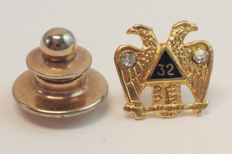 Gold Tone Double Eagle 32nd Degree Mason Tie Tack Lapel Pin Brooch Accessory