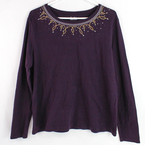 Croft & Barrow Bedazzled Purple Long-Sleeve Holiday Shirt Women's Size Large