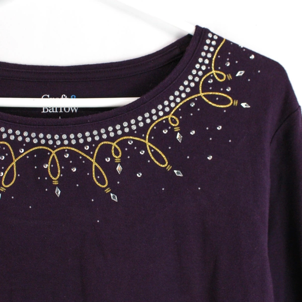 Croft & Barrow Bedazzled Purple Long-Sleeve Holiday Shirt Women's Size Large