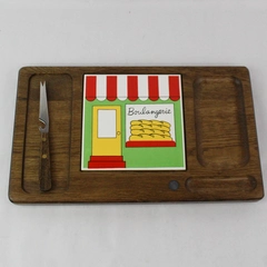 Rare Boulangerie Traditional French Baked Goods Serving Board With Cheese Knife 