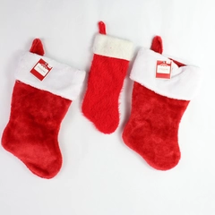 Lot of 3 Faux Fur Red & White Christmas Stocking; 2 Walmart 14", 1 Unbranded 12"