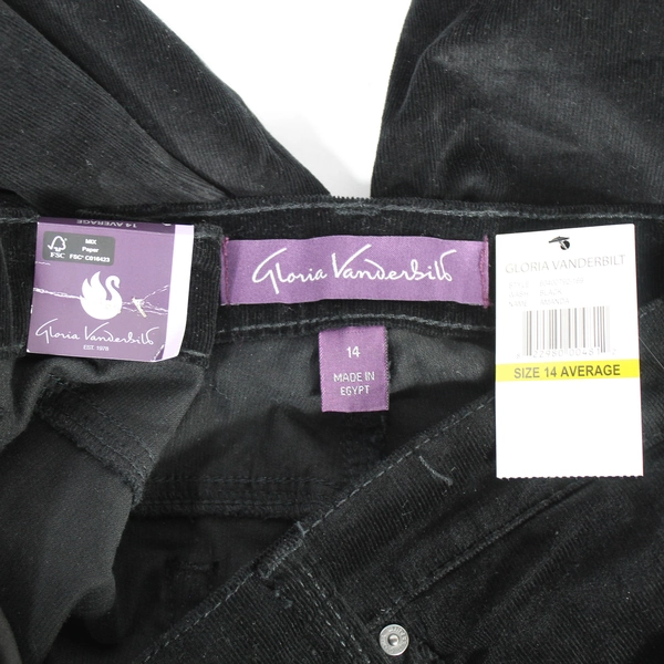 Gloria Vanderbilt Amanda Corduroy Cropped Pants Slacks Women's Size 14 Black NWT